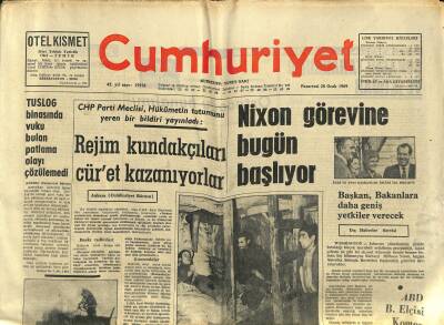 Cumhuriyet Gazetesi 20 Ocak 1969 - Nixon Görevine Bugün Başlıyor - Kıral Hüseyin De Gaulleün Ortadoğu Politikasını Tasvip Ediyor GZ122285 - 1
