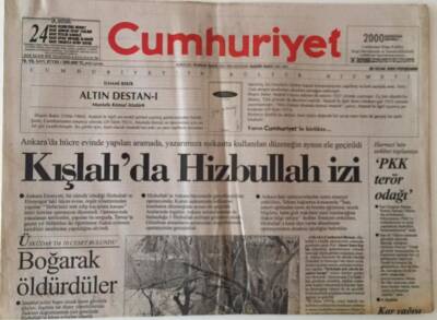 Cumhuriyet Gazetesi 20 Ocak 2000 - Kışlalıda Hizbullah İzi GZ25063 - 1