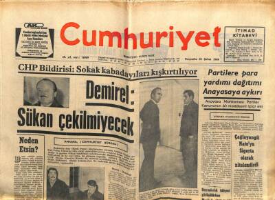 Cumhuriyet Gazetesi 20 Şubat 1969 - Demirel Sükan Çekilmeyecek GZ103058 - 2
