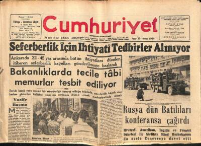 Cumhuriyet Gazetesi 20 Temmuz 1958 - Nasırın Kuryesi Yeşilköyde Uyuyakaldı - Rusya Dün Batılıları Konferansa Çağırdı GZ98013 - 1