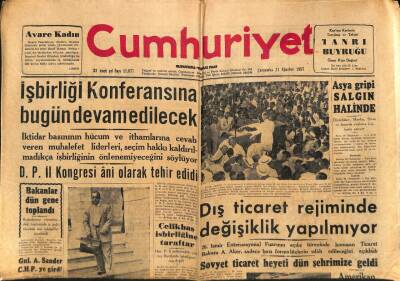 Cumhuriyet Gazetesi 21 Ağustos 1957 - Asya Gribi Salgın Halinde GZ83505 - 1
