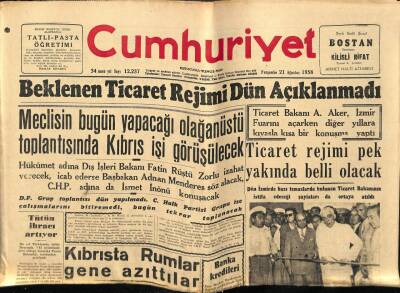 Cumhuriyet Gazetesi 21 Ağustos 1958 - Kıbrısta Rumlar Gene Azıttılar GZ78022 - 1