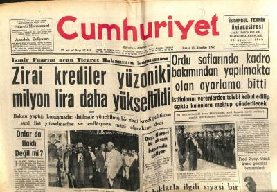 Cumhuriyet Gazetesi 21 Ağustos 1960 - Zirai Krediler Yükseltildi GZ103088 - 2