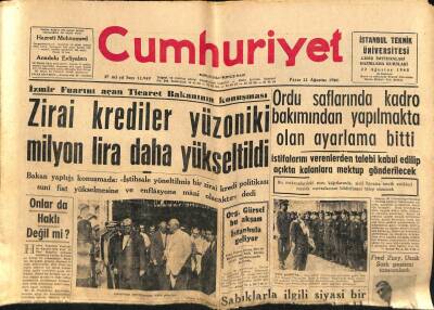 Cumhuriyet Gazetesi 21 Ağustos 1960 - Zirai Krediler Yüzoniki Milyon Lira Daha Yükseltildi GZ70163 - 1