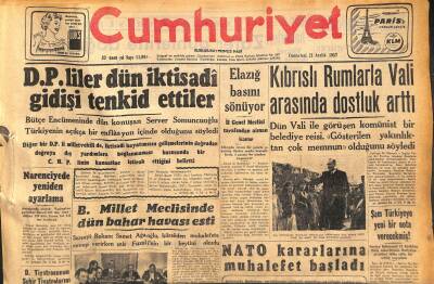 Cumhuriyet Gazetesi 21 Aralık 1957 - Akdenizde Türk-İtalyan Rekabeti - Kıbrıslı Rumlarla Vali Arasında Dostluk Arttı GZ119754 - 1