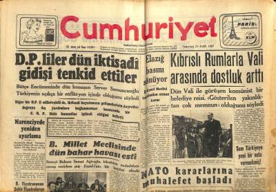 Cumhuriyet Gazetesi 21 Aralık 1957 - Akdenizde Türk-İtalyan Rekabeti - Kıbrıslı Rumlarla Vali Arasında Dostluk Arttı GZ121895 - 1