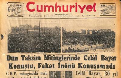 Cumhuriyet Gazetesi 21 Ekim 1957 - Dün Taksim Mitinglerinde Celâl Bayar Konuştu , Fakat İnönü Konuşamadı - Kasım Gülek İyileşti GZ119637 - 1