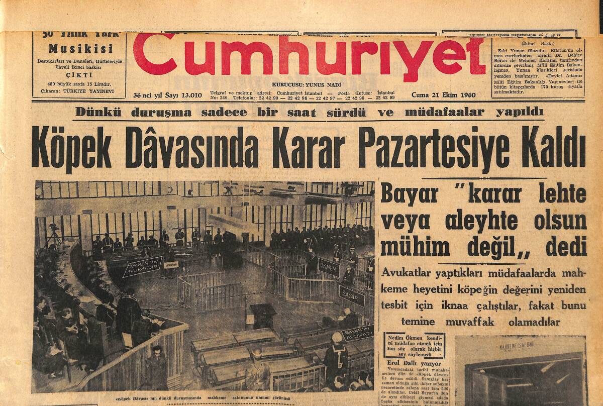 Cumhuriyet Gazetesi 21 Ekim 1960 - Sarper Atina'da Yapılacak Temaslardan Çok Ümitli - Yassıada İntibaları Kısa Notlar GZ152559 - 1