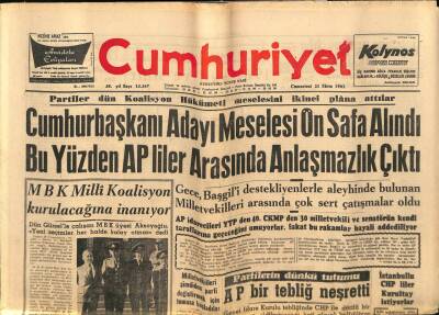 Cumhuriyet Gazetesi 21 Ekim 1961 - Cumhurbaşkanı Adayı Meclisi Ön Safa Alındı Bu Yüzden APliler Arasında Anlaşmazlık Çıktı GZ75941 - 1