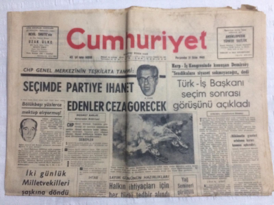 Cumhuriyet Gazetesi 21 Ekim 1965 - Seçimde Partiye İhanet Edenler Ceza Görecek - GZ19483 - 1