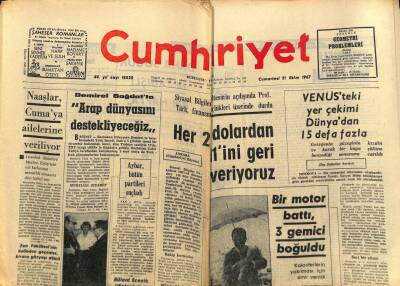Cumhuriyet Gazetesi 21 Ekim 1967 - Venüsteki Yer Çekimi Dünyadan 15 Defa Fazla GZ59029 - 1
