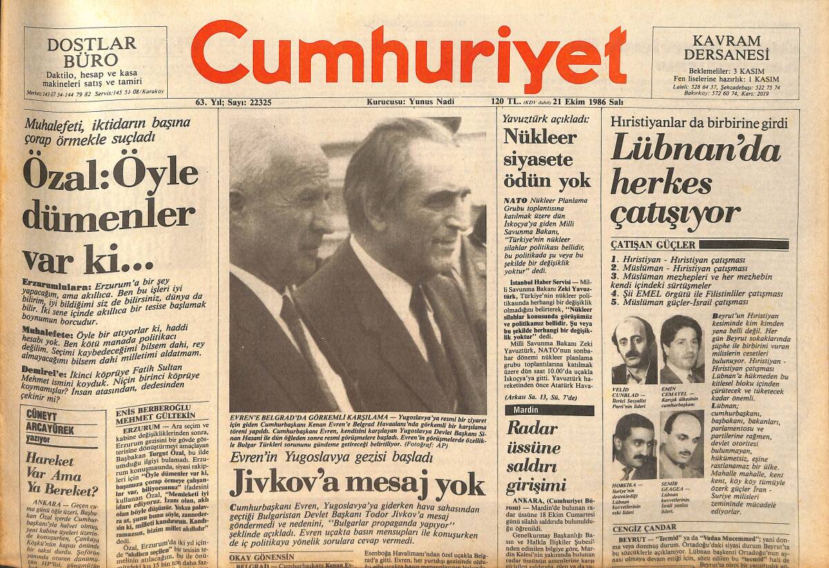 Cumhuriyet Gazetesi 21 Ekim 1986 - Mozambik'in Babası Öldü - Beşiktaş Sahada Apoel'i Bekleyecek GZ159193 - 1