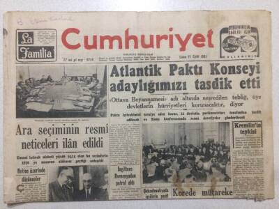 Cumhuriyet Gazetesi 21 Eylül 1951 - Atlantik Paktı Adaylığımızı Tastik Etti GZ52513 - 1