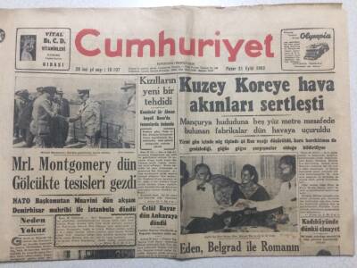 Cumhuriyet Gazetesi 21 Eylül 1952 - Kuzey Kore ye Hava Akınları Sertleşti GZ52467 - 1