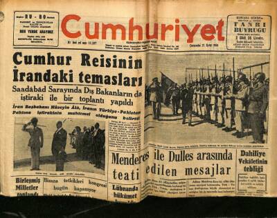 Cumhuriyet Gazetesi 21 Eylül 1955 - Adnan Menderes İle Dulles Arasında Teati Edilen Meseleler GZ78087 - 1