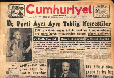 Cumhuriyet Gazetesi 21 Eylül 1957 - Lefkoşede Rumların Evleri Silah Ve Cephane İle Dolu GZ119688 - 1
