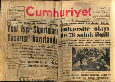 Cumhuriyet Gazetesi 21 Eylül 1960 - Yeni İşçi Sigortaları Tasarısı Hazırlandı GZ82589 - 1