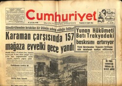 Cumhuriyet Gazetesi 21 Eylül 1964 - Karaman Çarşısında 157 Mağaza Evvelki Gece Yandı GZ62417 - 2