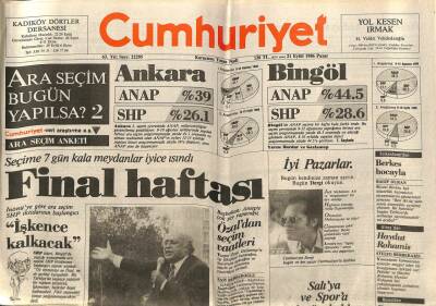 Cumhuriyet Gazetesi 21 Eylül 1986 - Seçime 7 Gün Kala Meydanlar İyice Isındı GZ65230 - 1