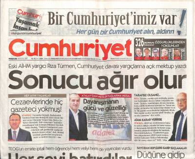 Cumhuriyet Gazetesi 21 Eylül 2017 - Eski AİHM Yargıcı Rıza Türmen , Cumhuriyet Davası Yargıçlarına Açık Mektup Yazdı GZ94547 - 1