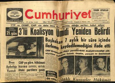 Cumhuriyet Gazetesi 21 Haziran 1962 - Silahlı Kuvvetler Hükümet Buhranını Dikkatle İzliyor GZ58952 - 1