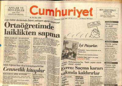 Cumhuriyet Gazetesi 21 Haziran 1987 - Evren Saçma Kararı Yakında Kaldırırlar GZ60862 - 1