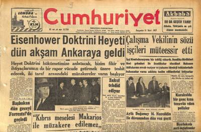 Cumhuriyet Gazetesi 21 Mart 1957 - Denizcilik Bankası Niçin Zarar Ediyor ? - Eisenhower Doktrini Heyeti Dün Akşam Ankaraya Geldi GZ120811 - 1
