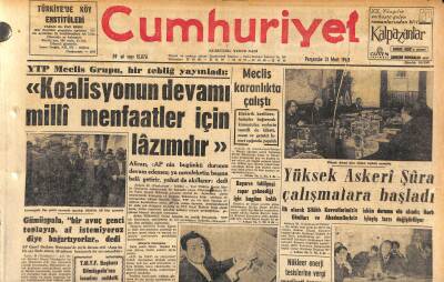 Cumhuriyet Gazetesi 21 Mart 1963 - Devlet Tiyatrosu Yıldırım Önalın İşine Son Verdi - Yüksek Askeri Şura Çalışmalara Başladı GZ120564 - 1