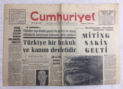 Cumhuriyet Gazetesi 21 Mart 1966 - Türkiye Bir Hukuk Ve Kanun Devletidir - GZ19161 - 1
