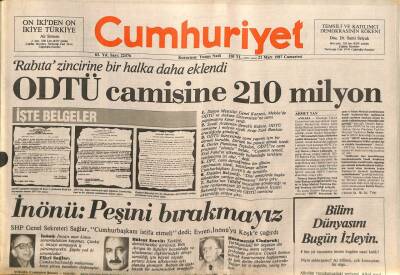 Cumhuriyet Gazetesi 21 Mart 1987 - ODTÜ Camisine 210 Milyon GZ74718 - 1
