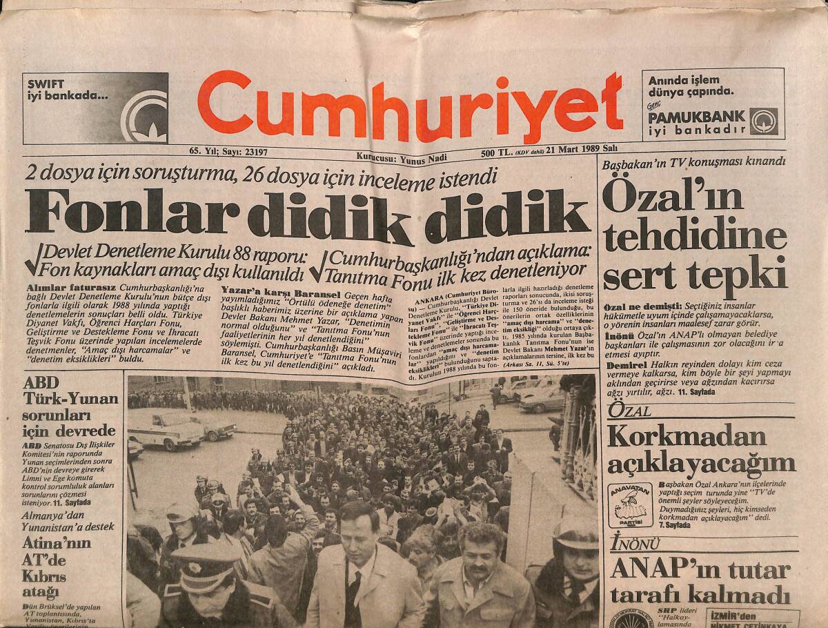 Cumhuriyet Gazetesi 21 Mart 1989 - İstanbul'da Bombalı Eylemler - Batı Trakya'da Müftülük Ve Patrikhane GZ151944 - 1