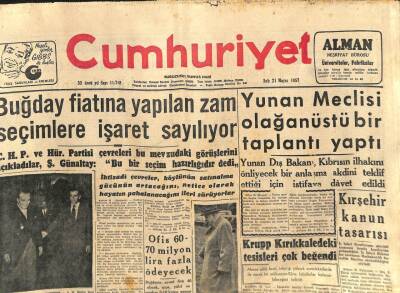 Cumhuriyet Gazetesi - 21 Mayıs 1957 - Buğday Fiyatına Yapılan Zam GZ110221 - 1
