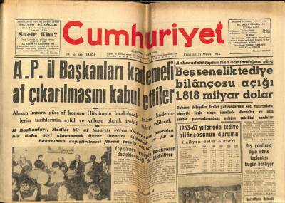 Cumhuriyet Gazetesi 21 Mayıs 1962 - AP İle Başkanları Kademeli Af Çıkarılmasını Kabul Ettiler GZ78146 - 1
