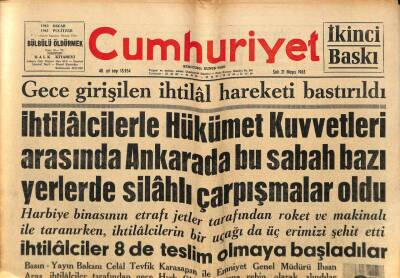 Cumhuriyet Gazetesi 21 Mayıs 1963 - İhtilalcilerle Hükümet Kuvvetleri Arasında Ankarada Bu Sabah Bazı Yerlerde Silahlı Çarpışmalar Oldu GZ81338 - 1