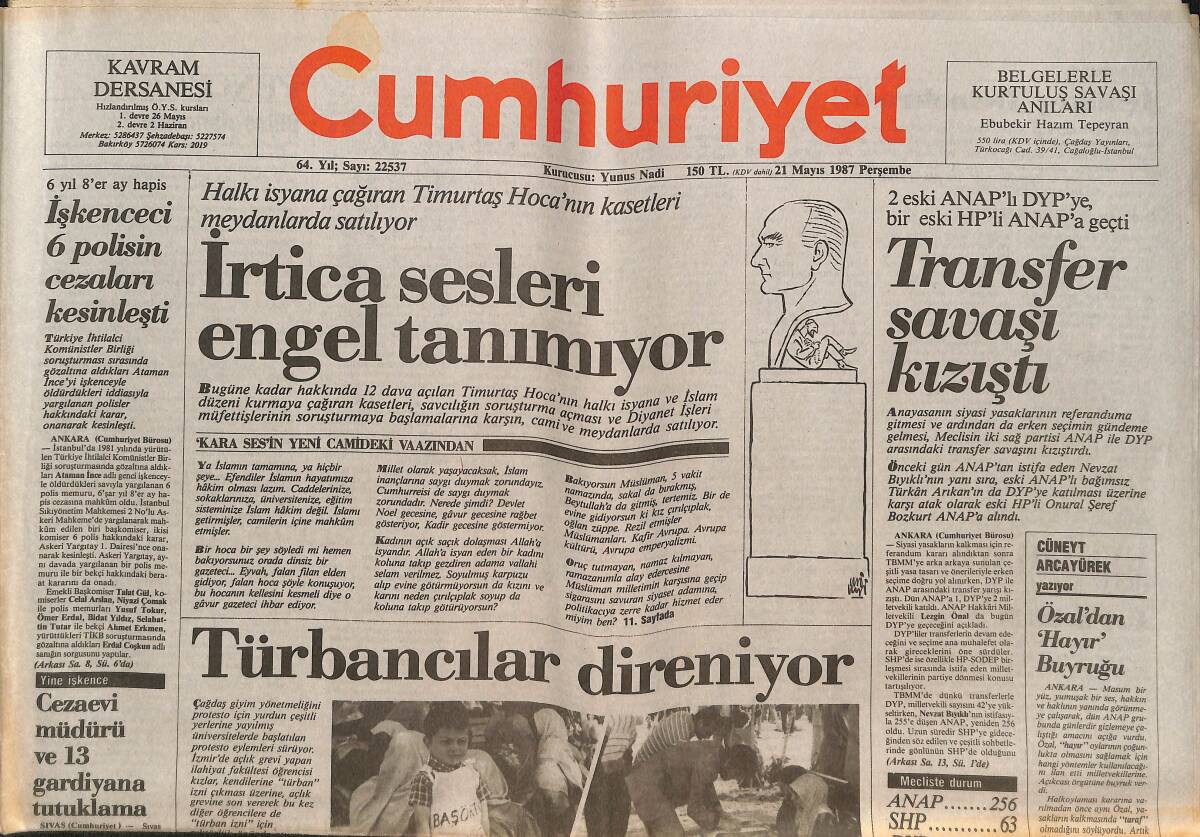 Cumhuriyet Gazetesi 21 Mayıs 1987 - Ankara , Sovyet Önerisine Karşı Çıktı - İrtica Sesleri Engel Tanımıyor GZ151933 - 1