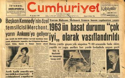 Cumhuriyet Gazetesi 21 Nisan 1963 - Koraltan Dün Sabaha Karşı Toptaşı Cezaevine Girdi - 1963ün Hasat Durumu Çok İyi Olarak Vasıflandırıldı GZ120494 - 1