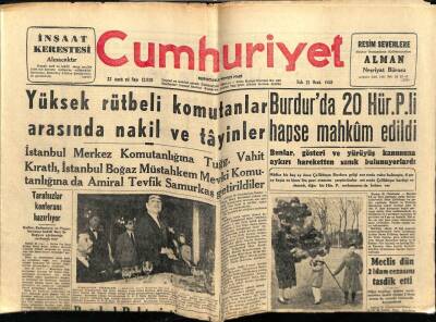 Cumhuriyet Gazetesi 21 Ocak 1958 - Burdurda 21 Hür Partili Hapse Mahkum Edildi GZ78042 - 1
