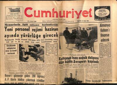 Cumhuriyet Gazetesi 21 Ocak 1963 - Almanya Keban Barajını Finanse Edecek GZ70118 - 2