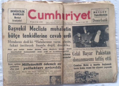 Cumhuriyet Gazetesi 21 Şubat 1955 - Menderes Dedi ki Hatalarımız Varsa Söyleyin,Fakat İnciltecek Lisanda Değil,Dostlukla - GZ19398 - 1