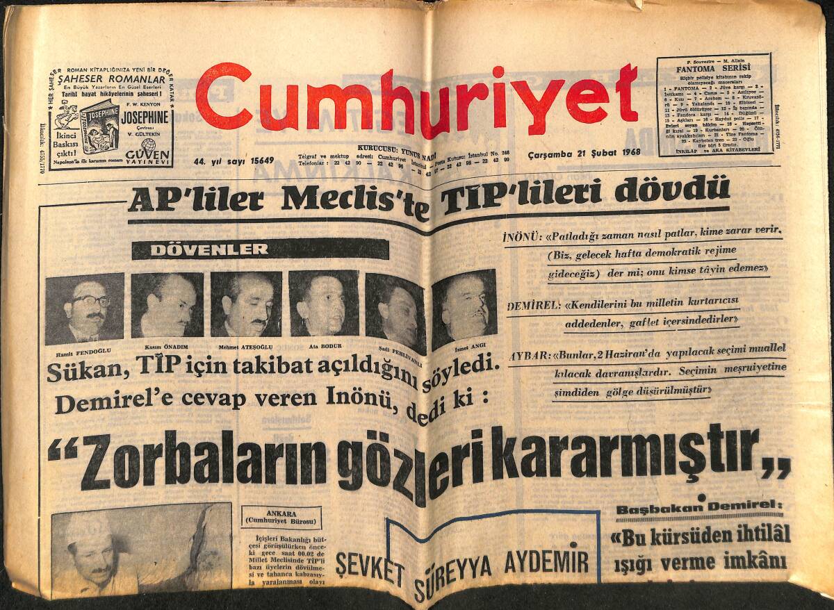 Cumhuriyet Gazetesi 21 Şubat 1968 - Göztepemiz Voyvodina Karşısında - Tıpta Elektronik Araçlar - Metin Oktay Milli Takım Kadrosunda Yok GZ148911 - 1