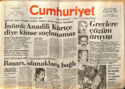 Cumhuriyet Gazetesi 21 Temmuz 1987 - Trafik Kan Kustu 2 Günde 57 Ölü GZ62162 - 2