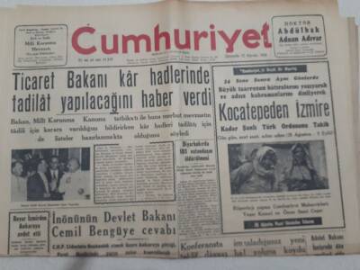Cumhuriyet Gazetesi 22 Ağustos 1956 - İnönünün Cemil Bengüye Cevabı GZ71897 - 1