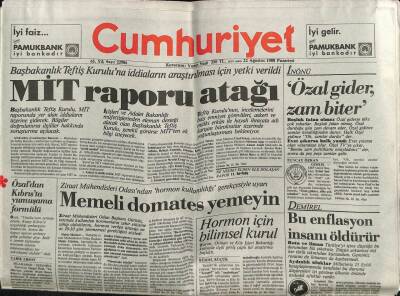 Cumhuriyet Gazetesi 22 Ağustos 1988 - Mit Raporu Atağı GZ61261 - 2