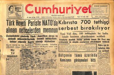 Cumhuriyet Gazetesi 22 Aralık 1957 - İran Depreminde Ölenlerin Sayısı 7000e Yükseldi - Kıbrısta 700 Tethişçi Serbest Bırakılıyor GZ119755 - 1