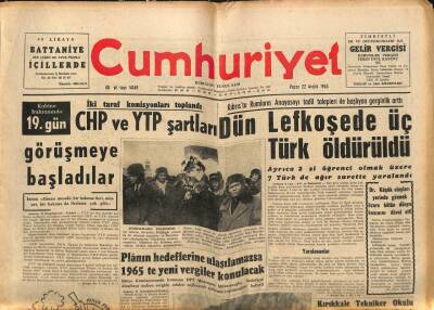 Cumhuriyet Gazetesi 22 Aralık 1963 - Lefkoşede 3 Türk Öldürüldü GZ84920 - 1