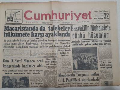 Cumhuriyet Gazetesi 22 Ekim 1956 - Adnan Menderesin Muhalefete Hücumları GZ71941 - 1