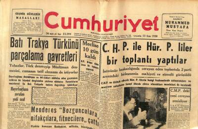 Cumhuriyet Gazetesi 22 Ekim 1958 - Batı Trakya Türkünü Parçalama Gayreti GZ78070 - 1