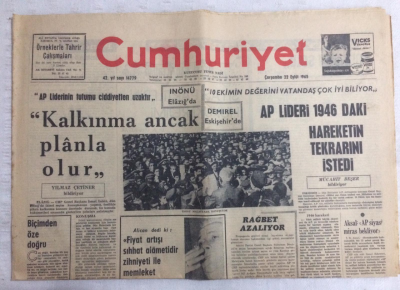 Cumhuriyet Gazetesi 22 Eylül 1965 - İnönüKalkınma Ancak Planla Olur - GZ19103 - 1