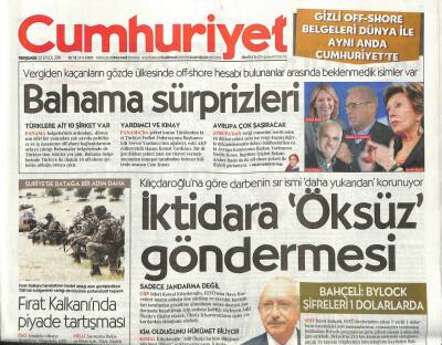 Cumhuriyet Gazetesi 22 Eylül 2016 - Fırat Kalkanında Piyade Tartışması - Bahama Sürprizleri GZ96022 - 1