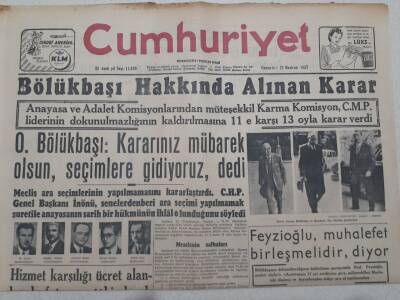 Cumhuriyet Gazetesi 22 Haziran 1957 - Osman Bölükbaşı Hakkında Alınan Karar GZ71925 - 1